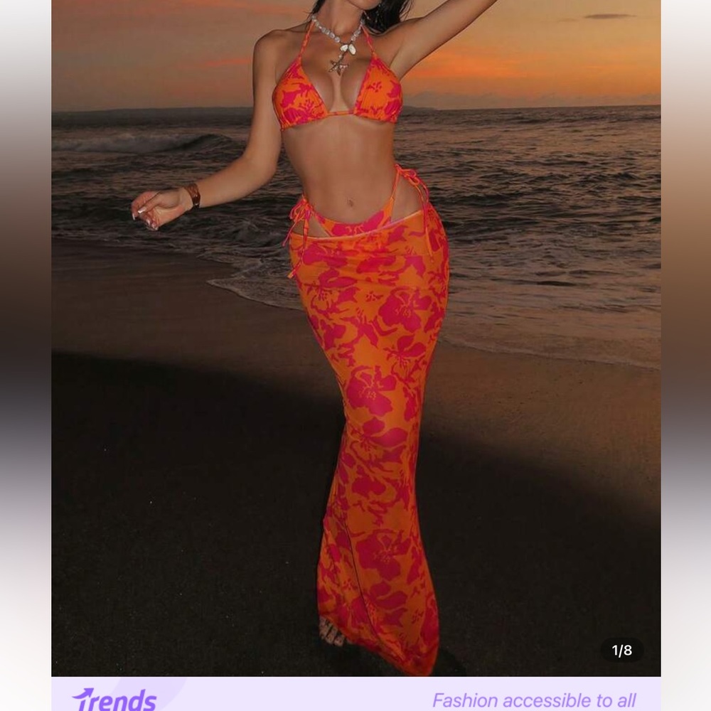 Vibrant Orange and Pink Bikini 3PC Set NWT